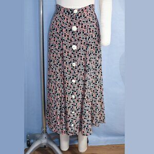 Vintage 1990s Janice McCarty Floral Skirt with Bakelite Buttons - Size Medium